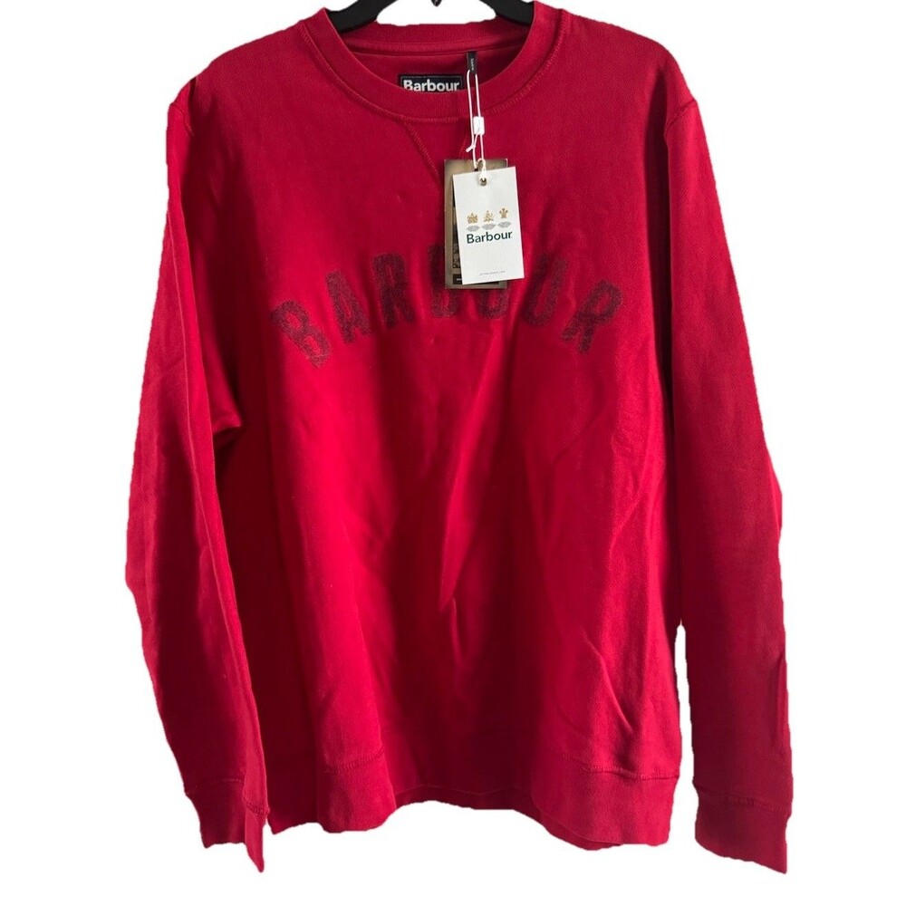 BARBOUR LOGO PUSH THROUGH CREW SWEATSHIRT RED MENS Xlarge NEW $129